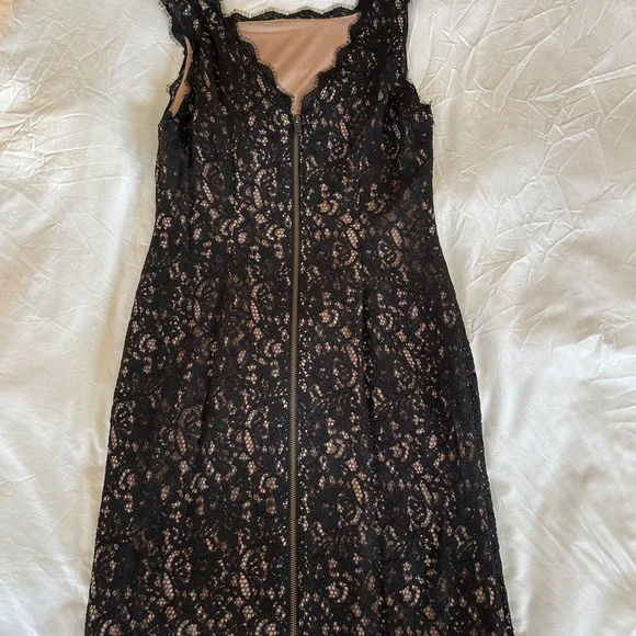 Adrianna Papell Black Lace Dress with Nude Lining - Picture 5 of 10